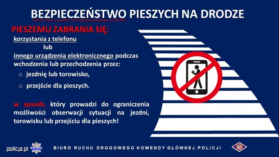 Plakat przedstwiający zmiany w przepisach w zakresie bezpieczeństwa pieszych 