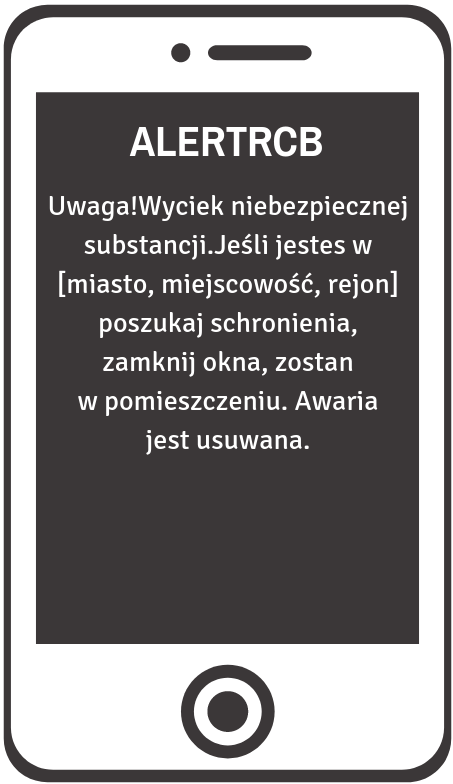 przykładowy alert RCB informujący o wycieku niebezpiecznej substancji 