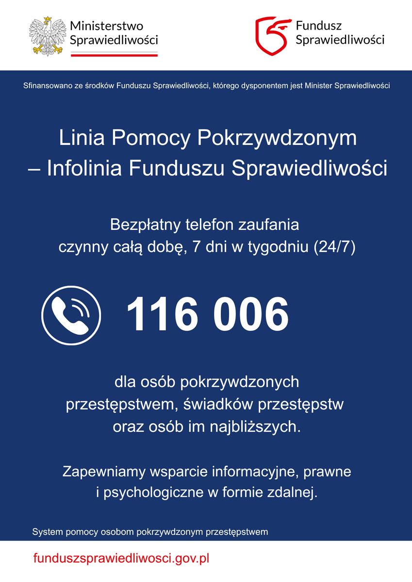 grafika z informacjami dotyczącymi Ogólnopolskiej Linii Pomocy Pokrzywdzonym