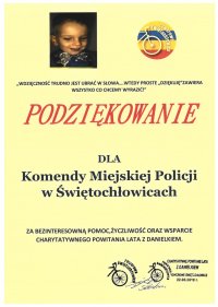podziękowanie dla Komendy Miejskiej Policji w Świętochłowicach