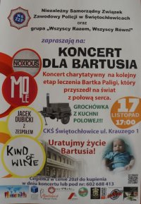 Plakat zapraszający a  &quot;Koncert dla Bartusia&quot;