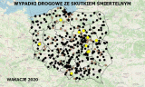 mapa wypadków drogowych w trakcie wakacji 2020