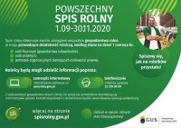 plakat dotyczący spisu rolnego z opisem najważniejszych informacji przekazanych przez GUS