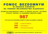 plakat informujący o pomocy osobom bezdomnym w okresie jesienno-zimowym wraz z nr. alarmowymi