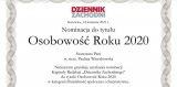 pisemna nominacja do tytułu osobowość roku 2020 przyznana przez Kapitułę Redakcji Dziennika Zachodniego