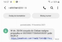 przykładowe smsy wysłane od oszustów o dopłacie do przesyłki lub zapłacie za pobraniem