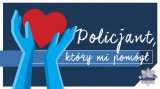 Plakat informujący o konkursie „Policjant, który mi pomógł”