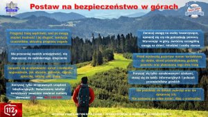 Grafika przedstawiająca zasady dotyczące bezpieczeństwa w górach