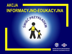 Na zdjęciu grafika przedstawiająca osbę dorosłą oraz dziecko z napisem akcja informacyjno-edukacyjna świeć przykadem