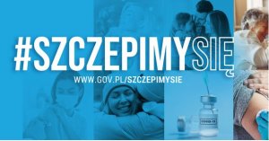 plakat zachęcający do zaszczepienia się z napisem #Szczepimysię