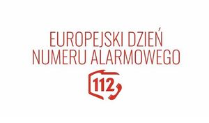 Napis Europejski Dzień Numeru Alarmowego 112. Poniżej kontur mapy Polski ze słuchawką oraz numerem 112