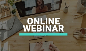 plakat z napisem online webinar