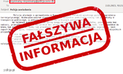 tekst na stronie internetowej jest rozmazany a na tym widnieje duży czerwony napis Fałszywa Informacja