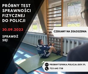 na zdjęciu plakat dotyczący próbnego testu sprawności fizycznej