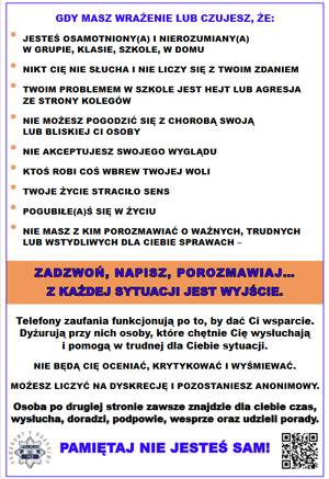 plakat informacyjny dla osób potrzebujących wsparcia