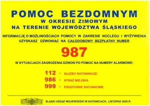 plakat z numerami pomocowymi dla bezdomnych