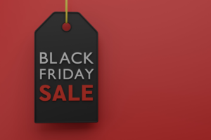 grafika przedstawia zawieszkę z napisem black friday sale