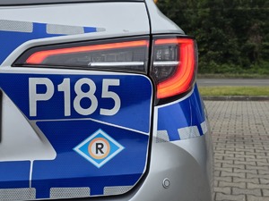 zdjęcie przedstawia zbliżenie na tył radiowozu