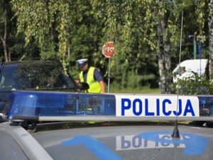 zdjęcie przedstawia policjanta kontrolującego samochód