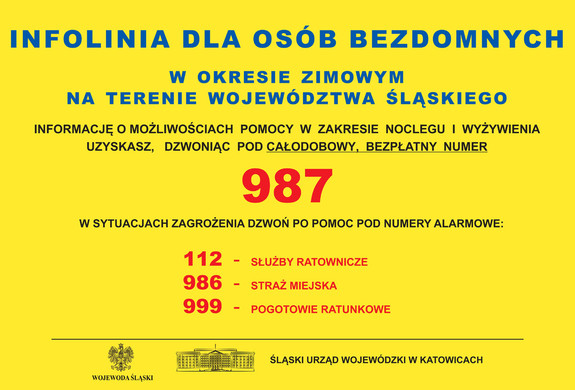 grafika z numerami telefonów o pomocy bezdomnym