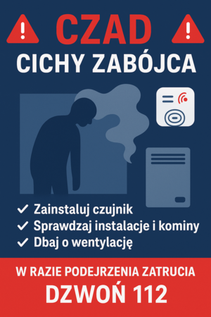 grafika z napisem czad cichy zabójca