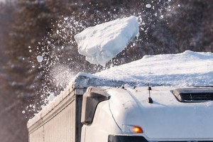 zdjęcie przedstawia samochód z którego spada tafla śniegu