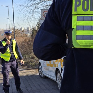 zdjęcie przedstawia policjanta wykonującego czynności na drodze