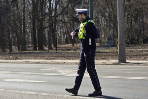 zdjęcie przedstawia policjanta na drodze