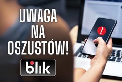 grafika z napisem uwaga na oszustów